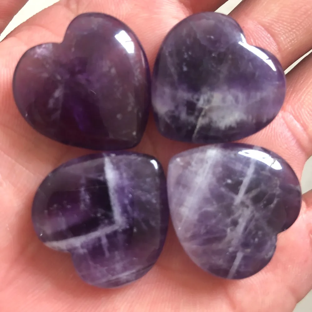 4pcs Natural amethyst heart, healing yu