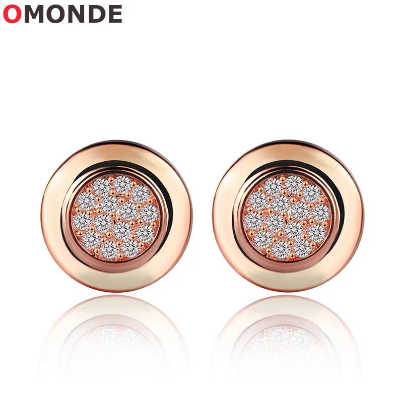 

New Arrival Korea Women Round Stud Earrings AAA Cubic Zircon Stones Rose Gold Silvery Luxury Ear Jewelry Female Elegant Earing