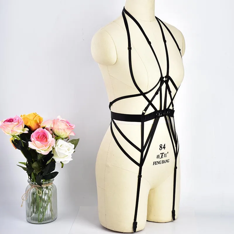 Для женщин Готический организм бондаж комплект сексуальное белье, женское нижнее фетиш одежда боди Костюмы для косплея в стиле Харадзюку для тела жгут платье