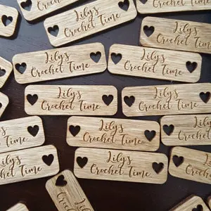 

Personalize Engraved product labels Wooden gift tags for handmade crochet hats, gloves, bag birthday baby shower baptism