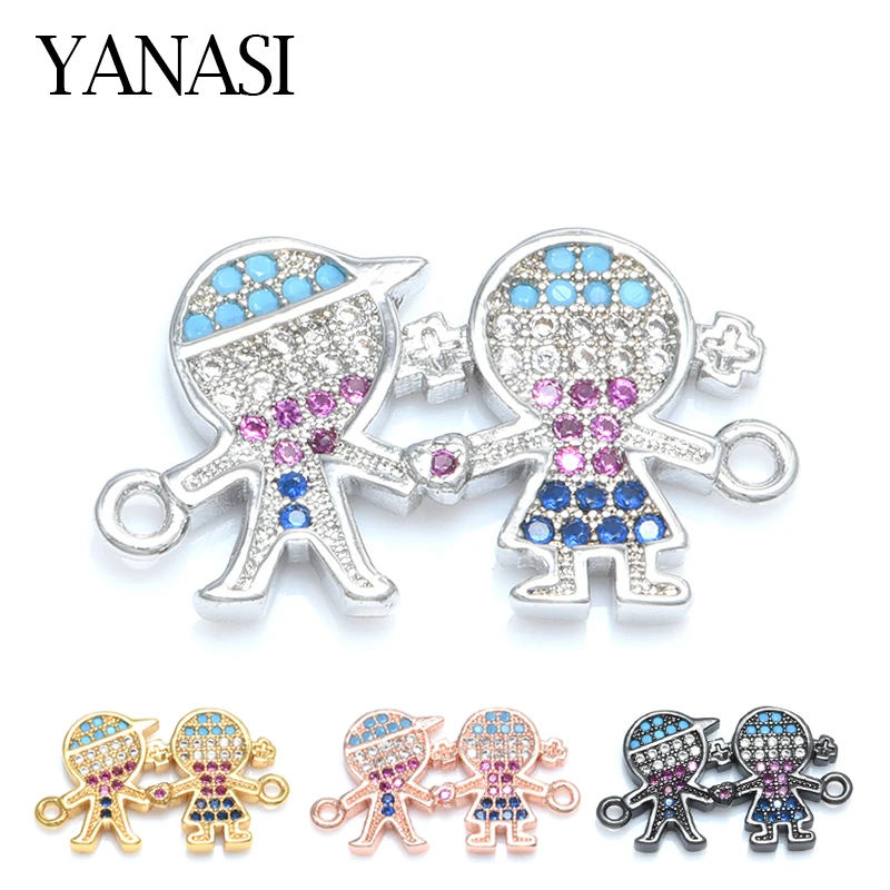 

4 Colors Colorful CZ Rhinestone Boy and Girl Connectors Charms For Making Jewelry Findings Component ACCESSORIES FOR JEWELRY