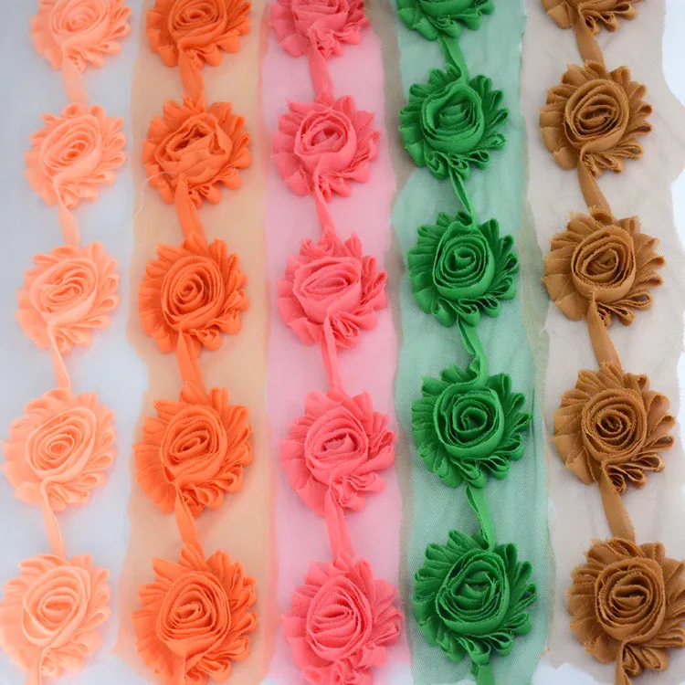 

10yds 3D шифоновая розовая сеточка, вышитая цветами кружевная отделка тканевая лента DIY ручные швейные принадлежности костюм с аппликацией аксессуары