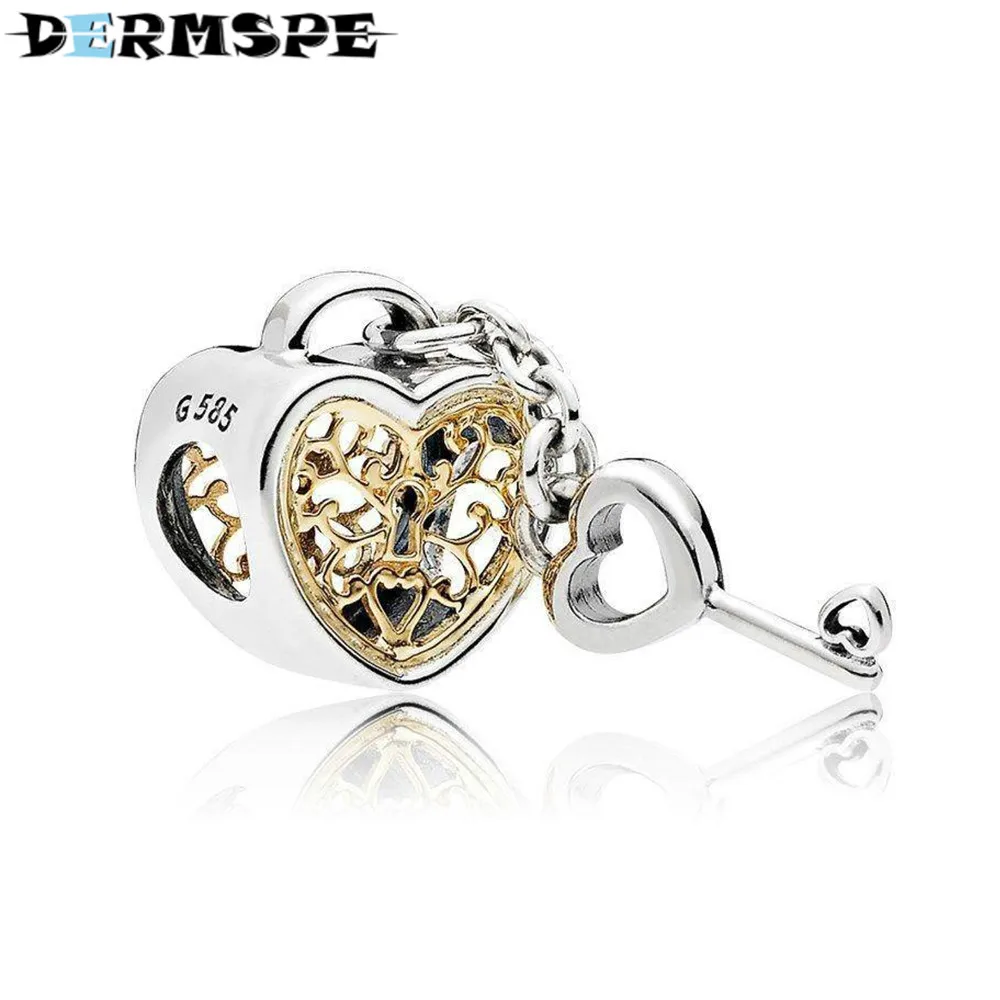 DERMSPE 100% Серебро 925 пробы сердце замок Шарм бусины 796483 Fit Браслет Оригинальный для женщин Merry Рождество ювелирные изделия