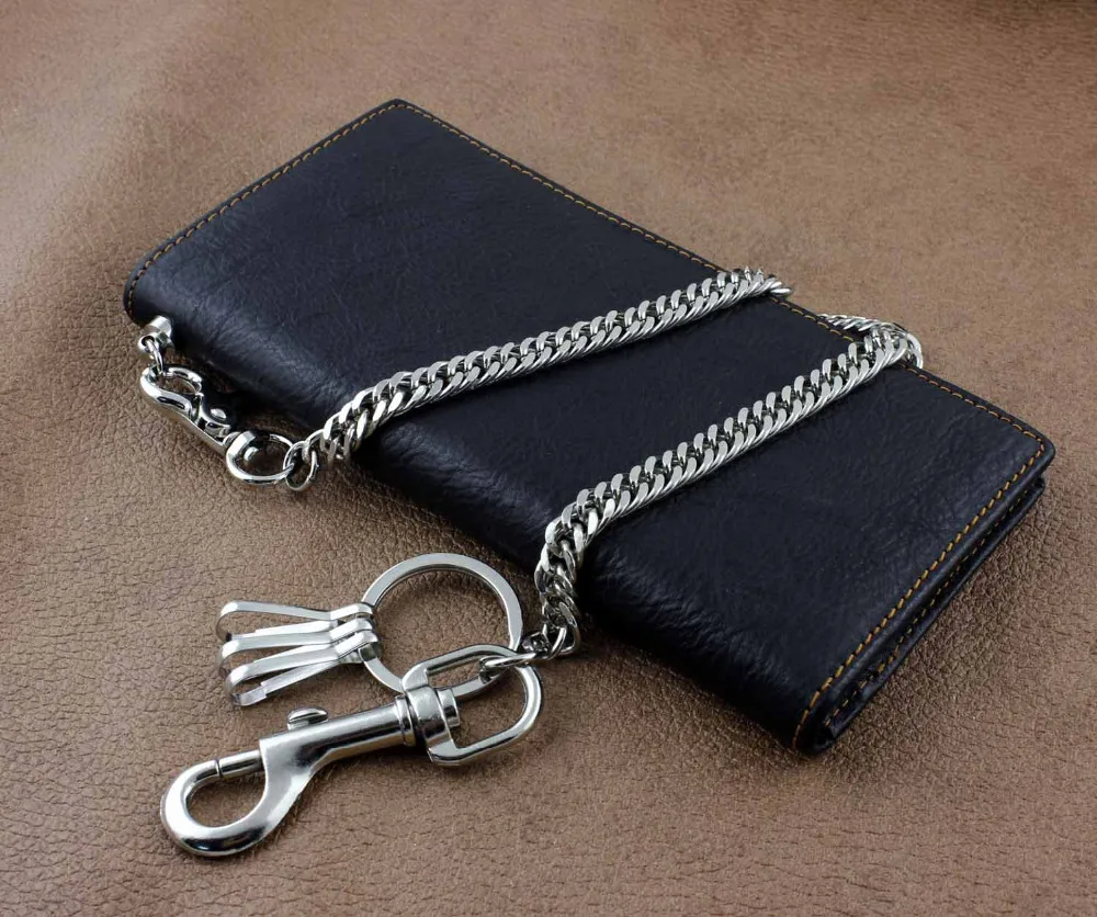 Мужской Длинный кошелек из натуральной кожи с цепочкой для ключей|wallet purse|long