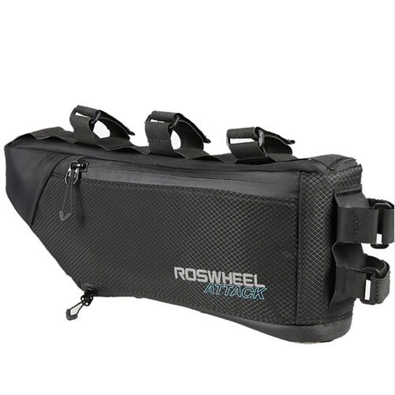 Clearance ROSWHEEL ATTACK 100% Waterproof Bicycle Bike Accessories Storage Front Frame Tube L35.5*W7*H14/24cm Black Bicycle Tube Bag 3