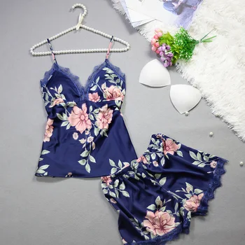 

New Pajamas Sleepwear for Women Sleeveless Spaghetti Strap Pyjamas Suit Sexy Satin Cami Top Shorts Pajama Set Summer Nightwear