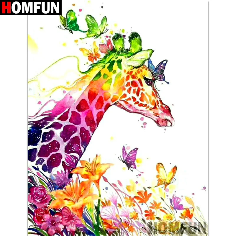 Картина для алмазной вышивки HOMFUN цветной Жираф алмазная 5D Вышивка с полными