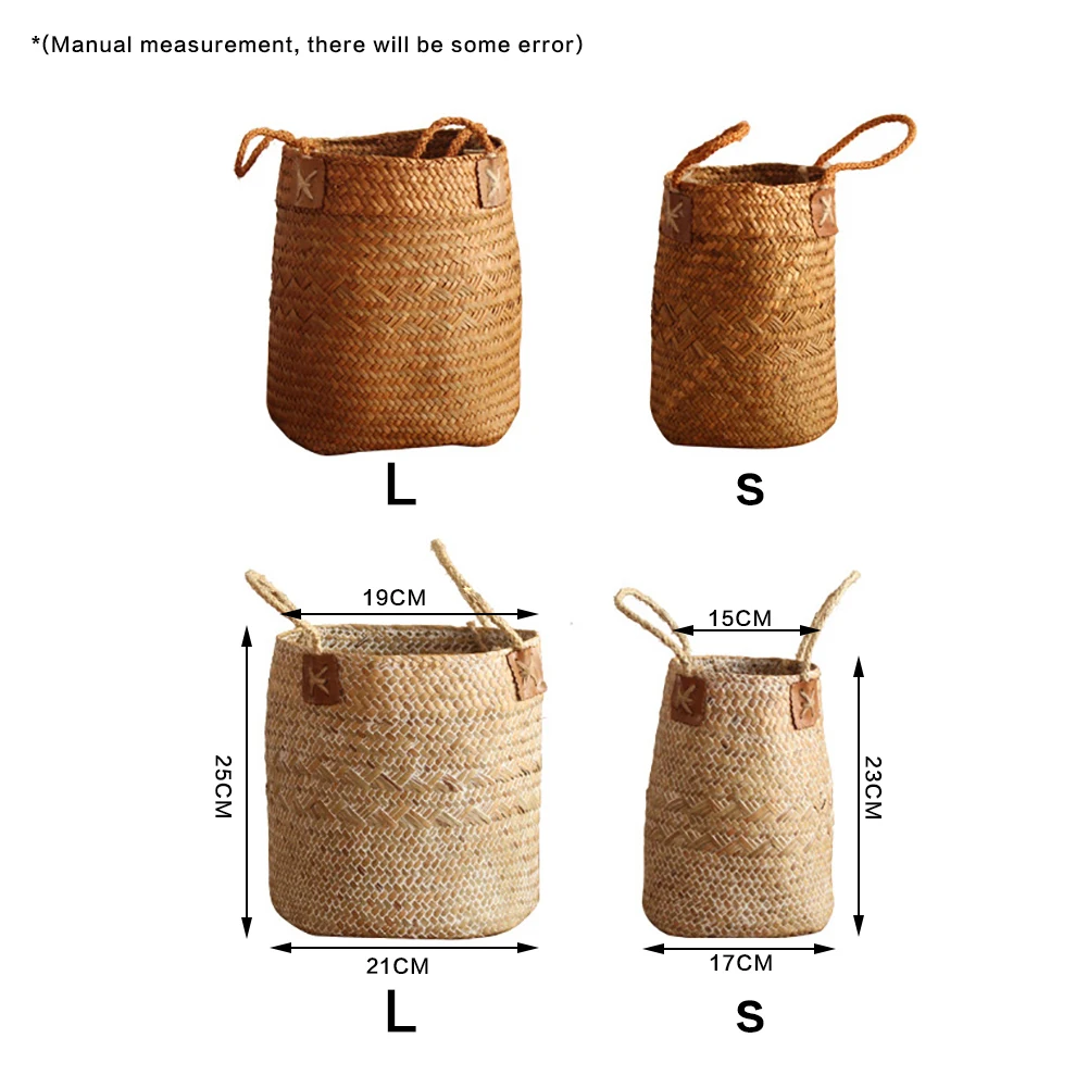 Складная натуральная плетеная корзина для хранения живота из водорослей цветочный горшок складная корзина плетение грязной одежды корзина для фруктов 2 размера