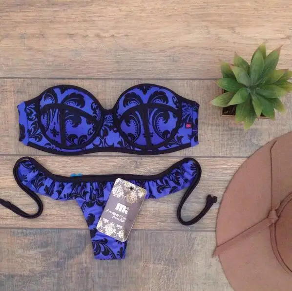 2018 Bikini Blue Geometry Floral Women Sexy Bikinis Mujer Brasileno With Thong Two Piece Swimsuit Beach Wear