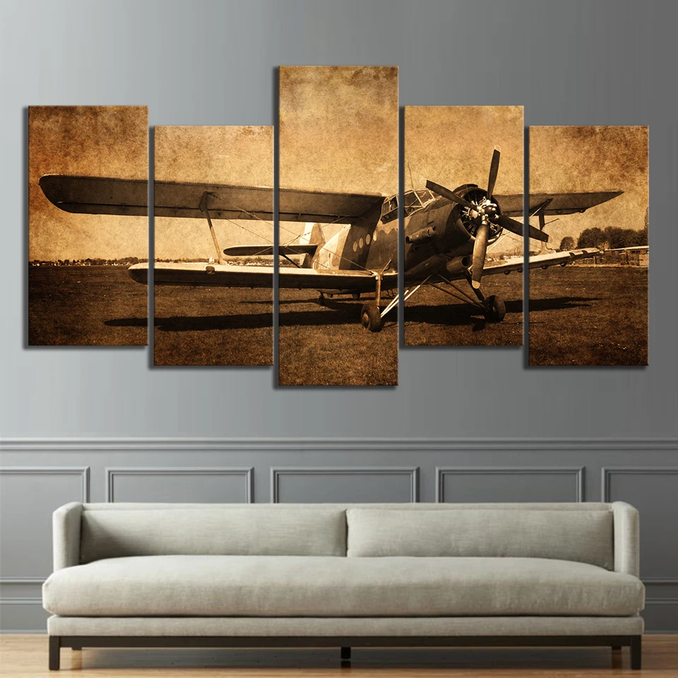 5 Piece Canvas Prints Vintage Aircraft Art Old Plane Picture Wall Decor Paintings Retro Military Aviation Airplane
