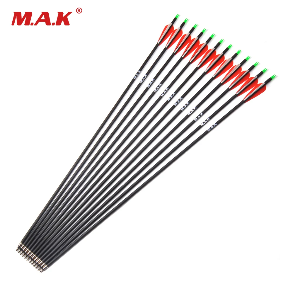 6/12/24 pcs Carbon Arrow Length 28/30 Inches Spine 500 with Replaceable Arrowhead for Compound/Recurve Bow Archery Hunting 
