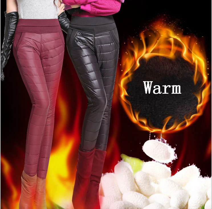 

Plus size 6XL Women Pants Trousers Winter High Waisted Outer Wear female Fashion Slim Warm Thick Duck Down Pants Trousers skinny