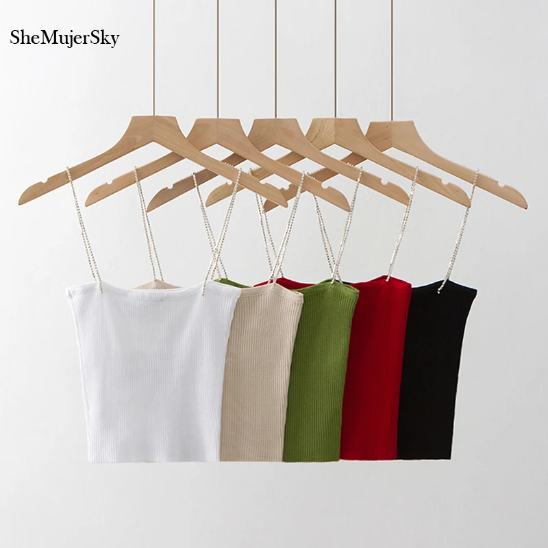 Женский укороченный топ SheMujerSky облегающий белый вязаный Топ с металлическими