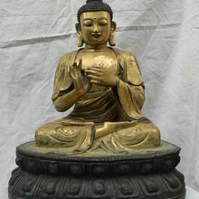 Bi003428 Китайский Тибет Тибетский Буддизм Храм Золотисто-Бронзовый Будда Шакьямуни Статуя Базы