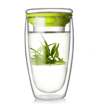 

450ml Heat-resistant Double walled Glass Tea Cup with Filter Lid Daily Drinkware Juice Mug Herbal Tea Green Cup Glass Teaware