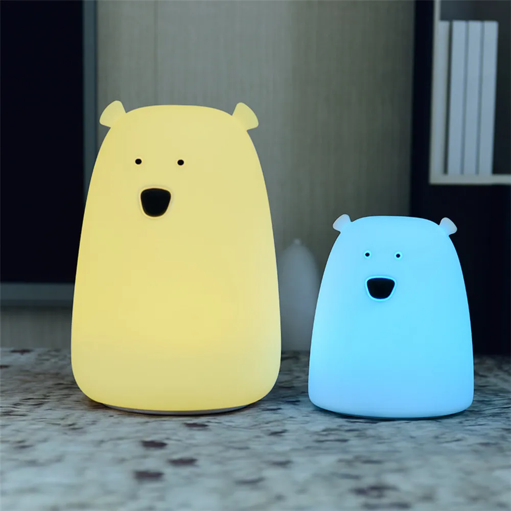 SuperNight Cute Cartoon Bear LED Night Light Rechargeable Touch Sensor Silicone Colorful Bedside Table Lamp for Kids Baby Gift (1)