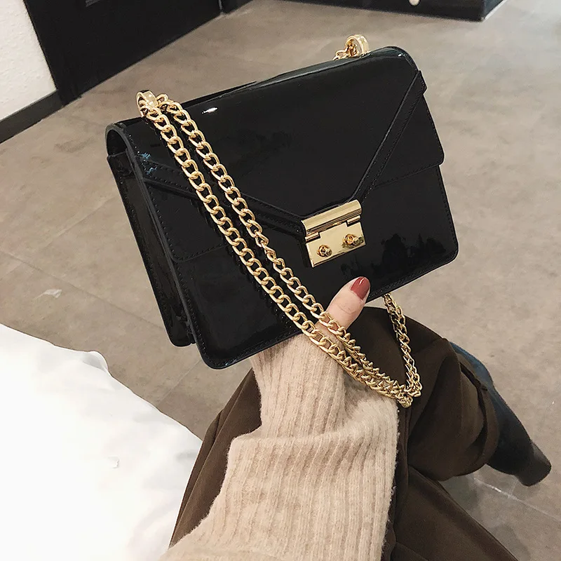 

Patent Leather Small Messenger Bag For Woman 2019 New Wild Chain Shoulder Strap Brand Design Small Square Crossbody Bag