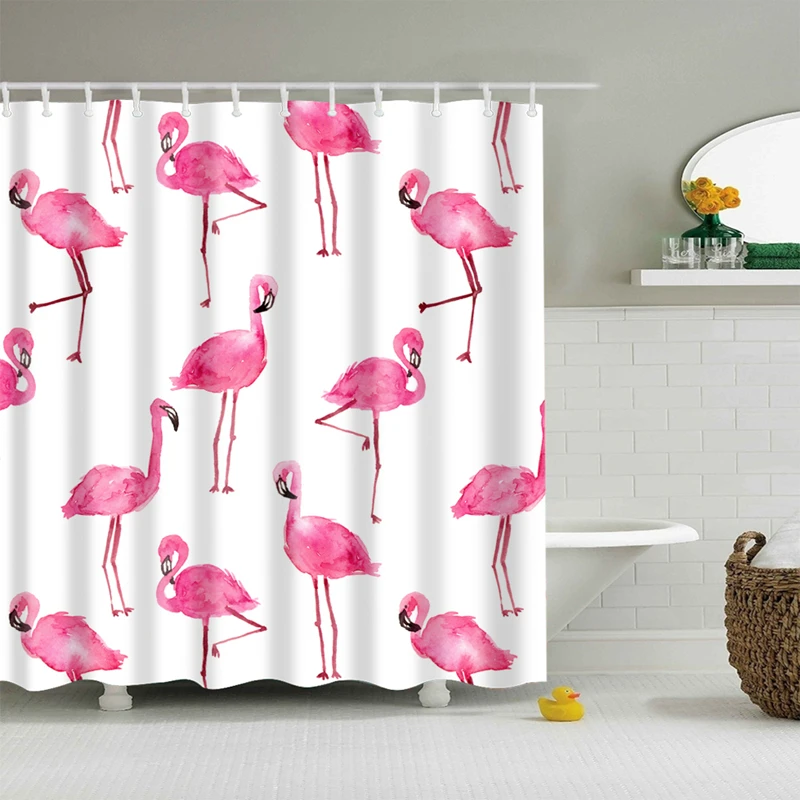 Online Flamenco Animal perro hipopótamo gato poliéster Rosa Cortina de ducha alta calidad decoración lavable cortinas de colores para ducha de baño