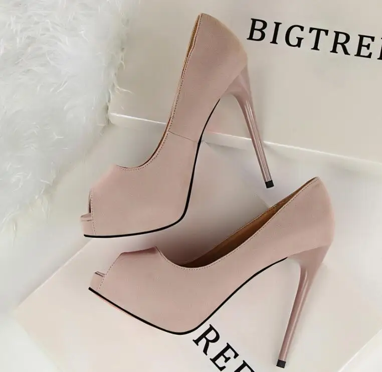 

Europe and the United States simple super high heel stiletto 12cm suede sexy nightclub fish mouth single shoes high heels
