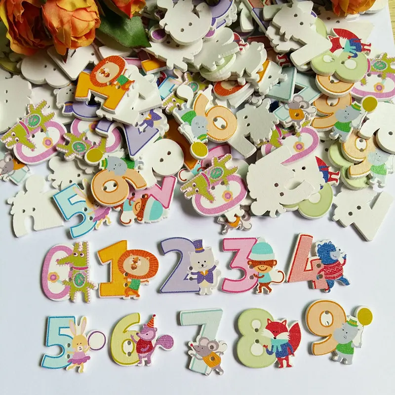 

30PCs/lot (3pcs per number ) Lovely Cartoon Mix numeral 0-9 Style Wooden Buttons for Craft Scrapbook Sewing Decorative Buttons