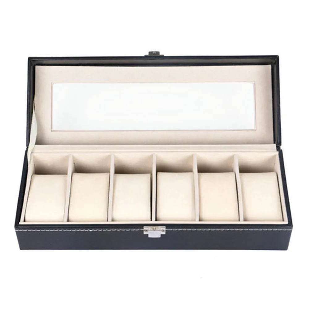 6 Grids PU Leather Watch Winder Boxes Storage Watch Case Classical Gift