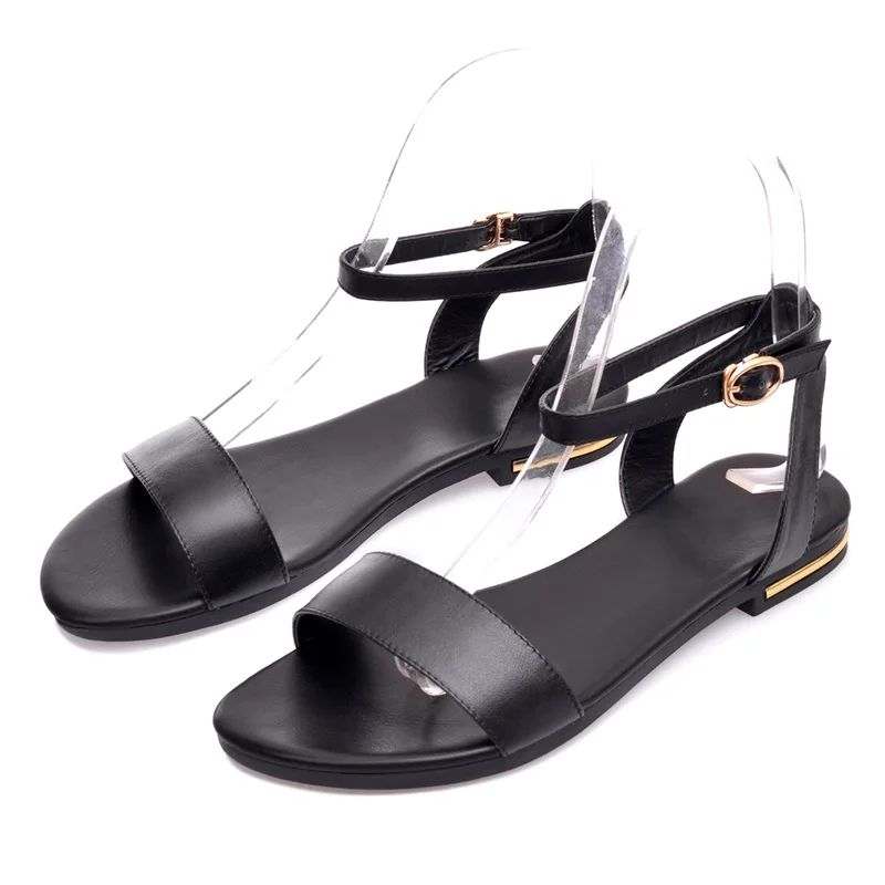 Asumer/Новинка; высококачественные босоножки из натуральной кожи; женская обувь; женская однотонная летняя пляжная обувь на плоской подошве; большие размеры 34-43