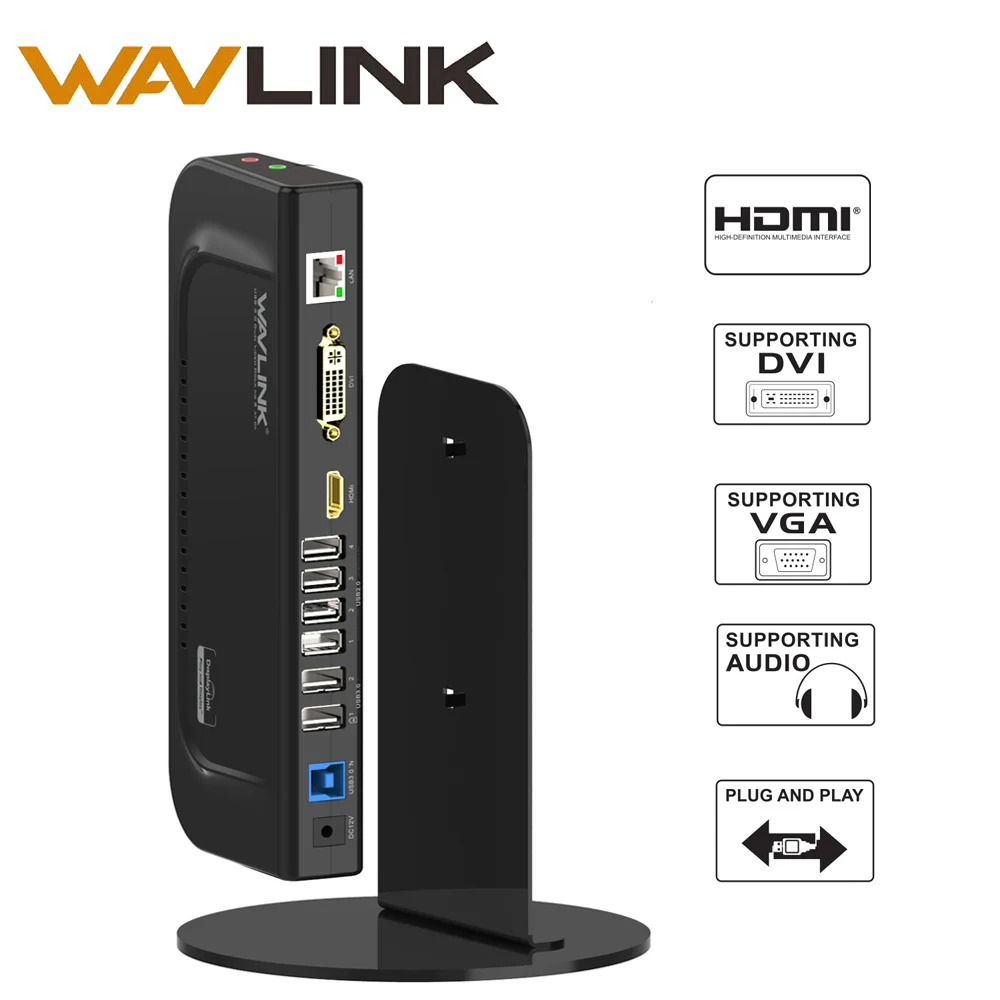 

Wavlink 4K Dual Display Universal Docking Station Usb 3.0 Vertical Aluminum Stand With Gigabit Ethernet HDMI/DVI/VGA 6 USB Ports