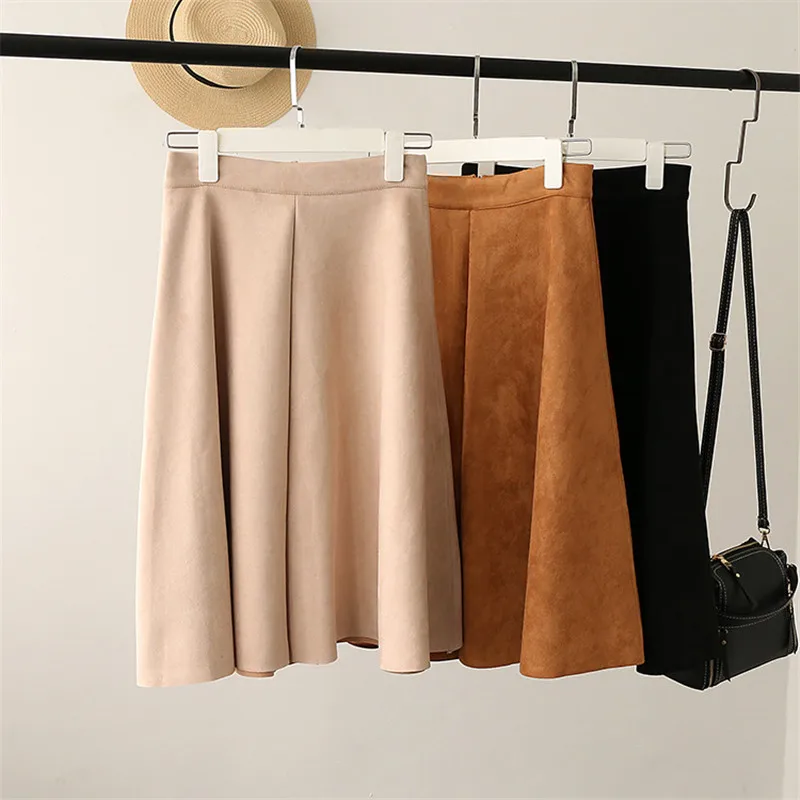Для женщин Suede A-Line Skirt 2018 Новая европейская мода молнии Винтаж юбки Повседневное