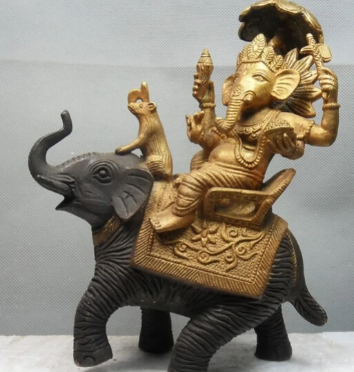 

JP S0524 9" Tibetan Bronze Gilt India Ganesh Lord Ganesha Buddha on Elephant Statue