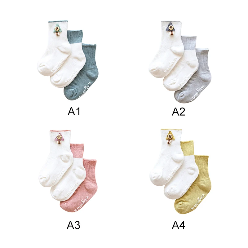 3 пары новых весенних носков для малышей хлопковые носки пластиковые нескользящие носки для малышей простые носки для новорожденных с двумя иглами