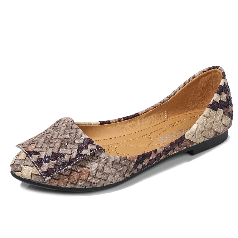 MAIERNISI/Женская обувь на плоской подошве; разноцветная повседневная обувь; красивая удобная женская обувь на плоской подошве без застежки; большие размеры 35-46 - Цвет: Brown