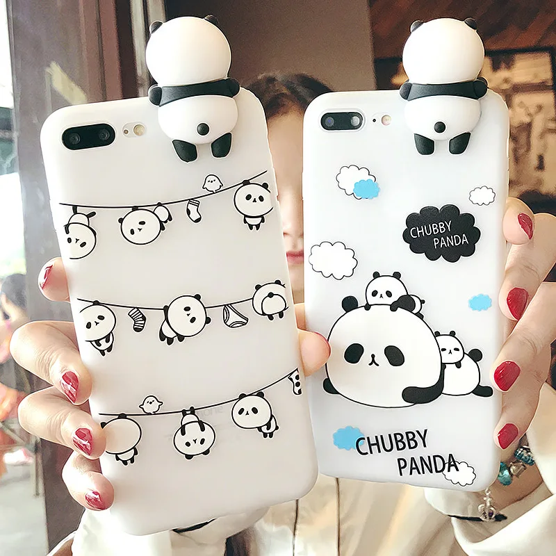 Goedkoop 3D Cartoon CHUBBY China Panda Bears Case voor iPhone 6 6 S 7 8 Plus 5 5 S 5SE X Gevallen Zachte Siliconen Case Achterkant Fundas