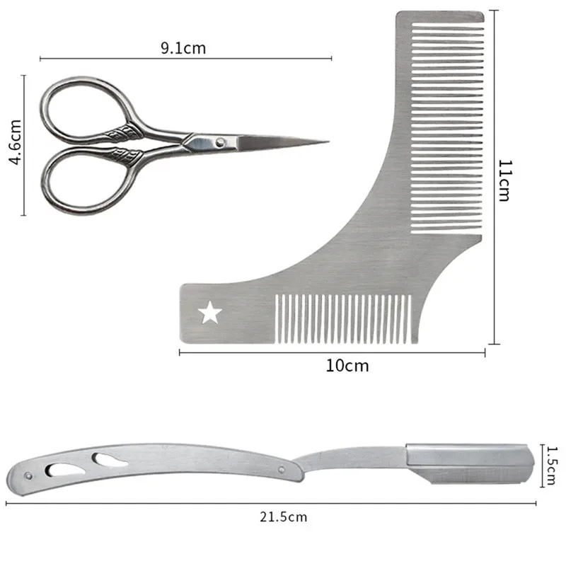 Набор инструментов для укладки бороды для мужчин Cesto, набор с изогнутой щеткой кабана, стальная бритва, шаблон, расческа, ножницы, уход за усами, набор для бритья