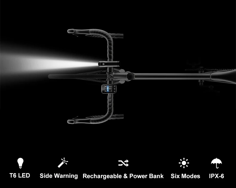 ROCKBROS Велосипедный передний свет Мощность банк Водонепроницаемый USB Перезаряжаемые велосипедная светлая сторона предупреждение фонарик 700 люмен 2000 мАч 6 режимов