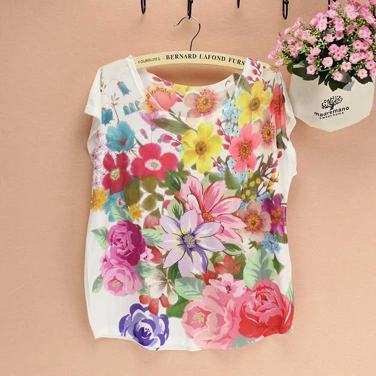 Beautiful Big flowers pattern tops tees 