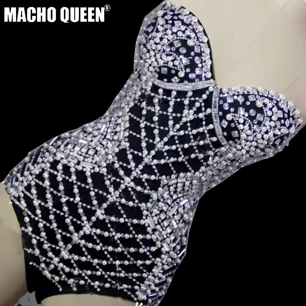 Drag queen костюмы жемчужные бусины боди со стразами кристалл комбинезон сценическая танцевальная одежда Подиум представление одежда знаменитости