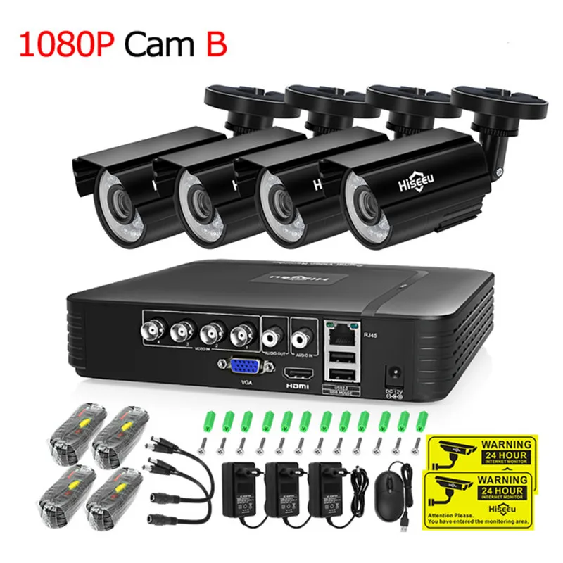 Hiseeu CCTV камера система 4CH 720 P/1080 P AHD безопасности DVR комплект Водонепроницаемая