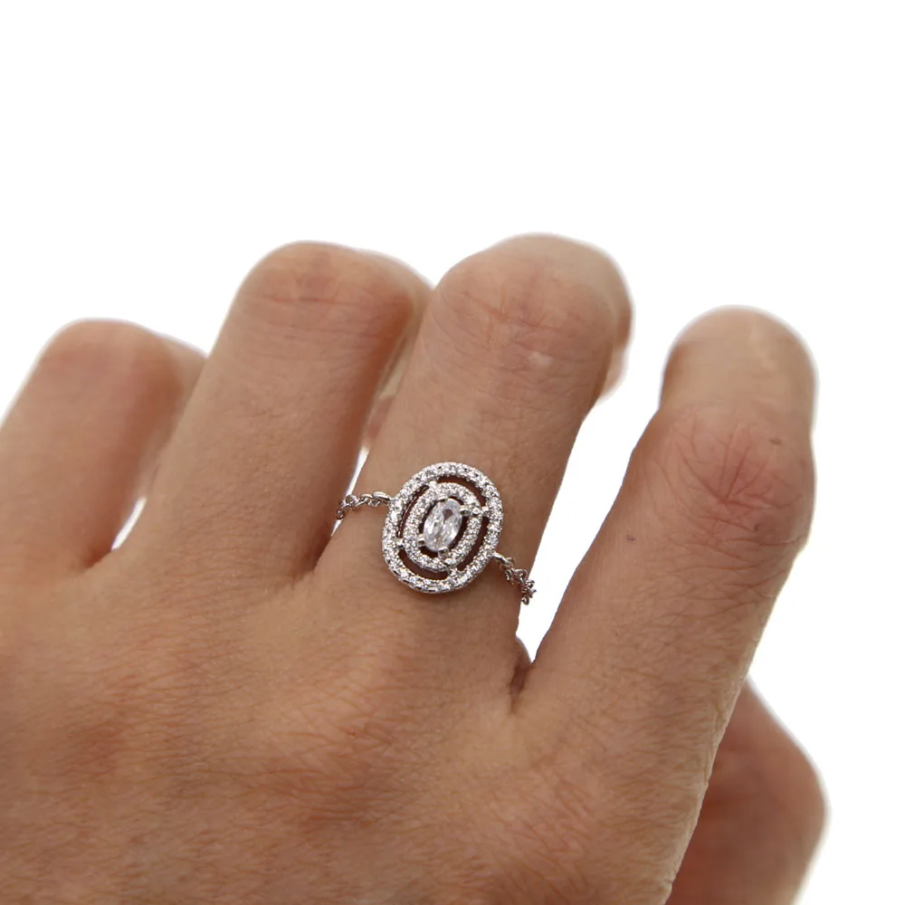 adjustable finger chain ring 2018 latest design Oval geometric shape pave cz circle elegance lovely girl midi rings