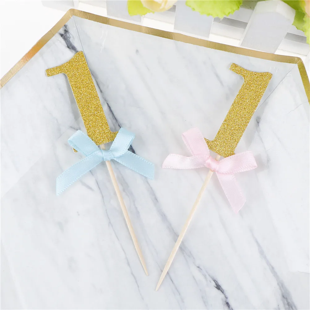 Первый день рождения кекс топперы 1st Decors 10 шт мальчик девочка я один год золото 1