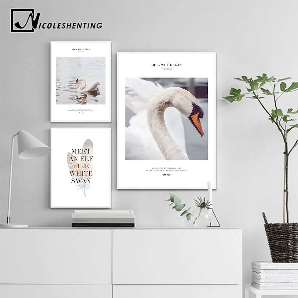 

Swan Motivation Scandinavian Poster Art Wall Canvas Print Painting Nordic Style Decorative Picture Minimalist Modern Home Decor