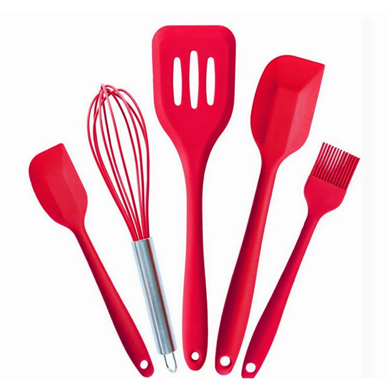 

5pcs Kitchen Utensils Set Multipurpose Silicone Red Baking Set Durable Egg Beater/Brush/Scraper/Shovel Kitchenware Cake Tools 76
