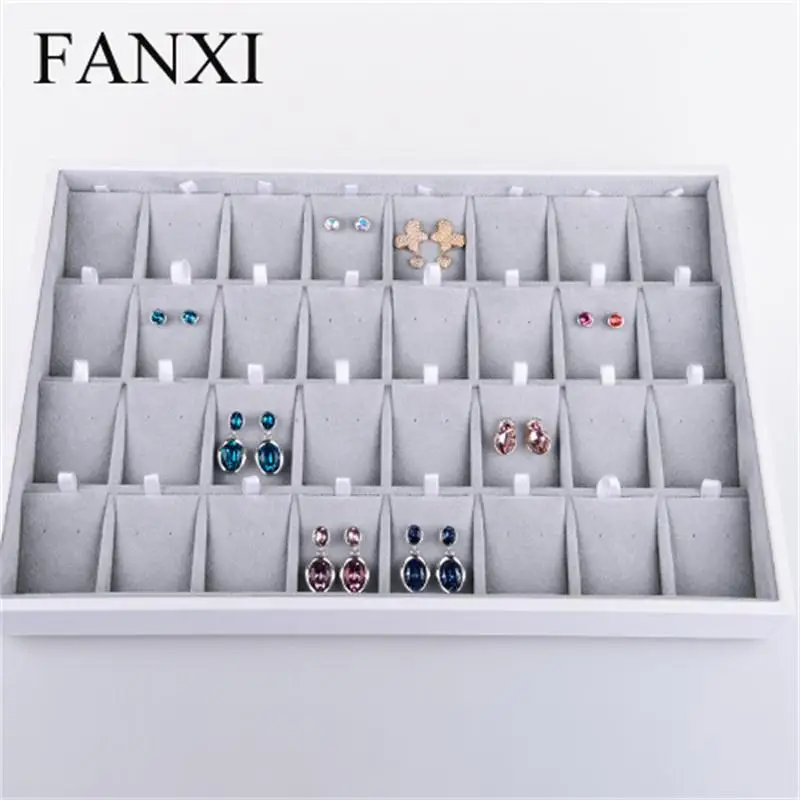 FANXI Роскошные серебристо серые ювелирные изделия Дисплей лоток серьги кольцо