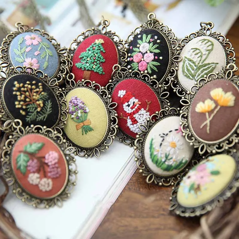 DIY Necklace Embroidery Kits Needlework Flower Cross Stitch Sets