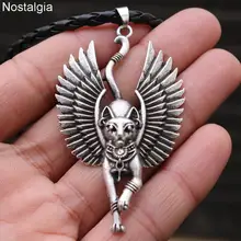 Egipto gato alas de Ángel Bastet étnico gato joyería hombre collar WICCA pagano talismán egipcio Sphinx Jwelry para Mujeres Hombres 2019(China)