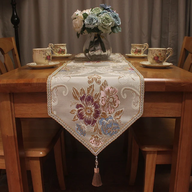 Flower Jacquard Luxury Elegant Table Runner For Dining Flower Jacquard Luxury Elegant Table Runner For Dining Decoration European Style Pointed Runners Christmas