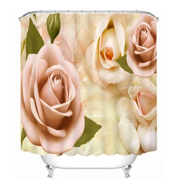 

3D Retro Pink Rose Pattern Shower Curtains Bathroom Curtain Waterproof Thickened Bath Curtain Customizable