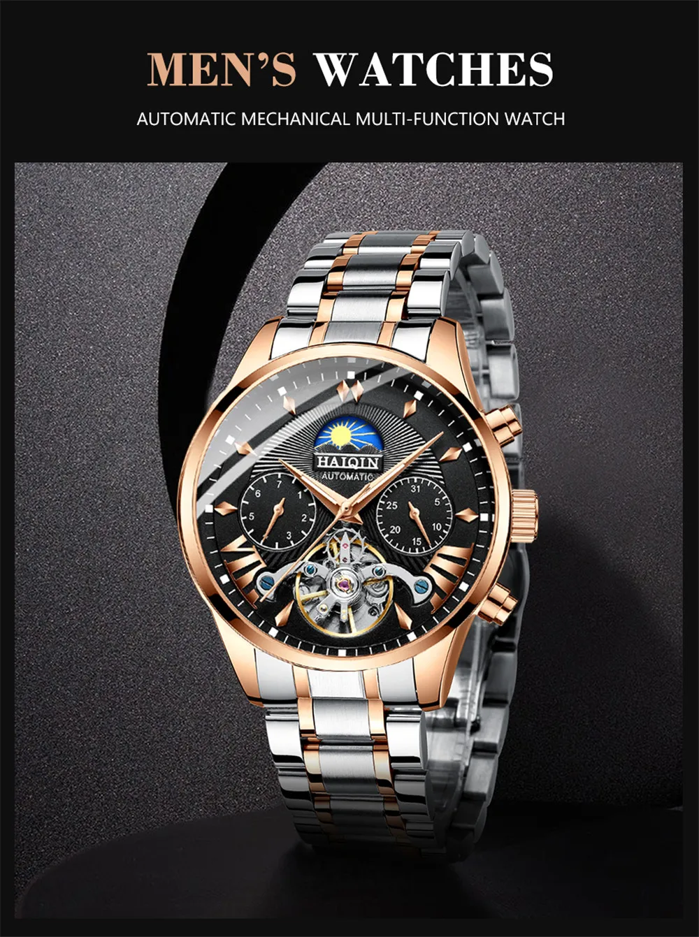 HAIQIN Original Mechanical Watch Unique Men's Watches Waterproof/Military/Sport Wristwatch Male Casual Automatic Wrist Watch Men