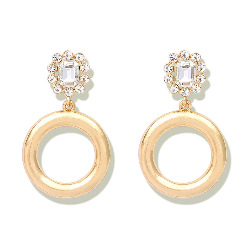 LWONG Gold Color Thick Circle Earrings for Women Clear Rhinestone Crystal Bohemian Boho Valentine's Day Gifts | Украшения и