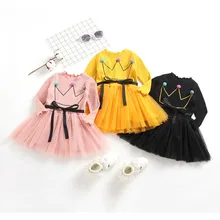 Платье для маленьких девочек осенняя одежда для детей платье принцессы с длинными рукавами для малышей, одежда