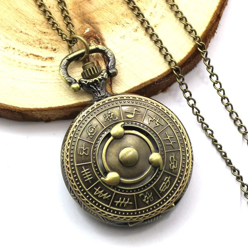 Прямая античная бронза Наруто тема кварцевые карманные часы с ожерельем цепь подарок для мальчиков Дети
